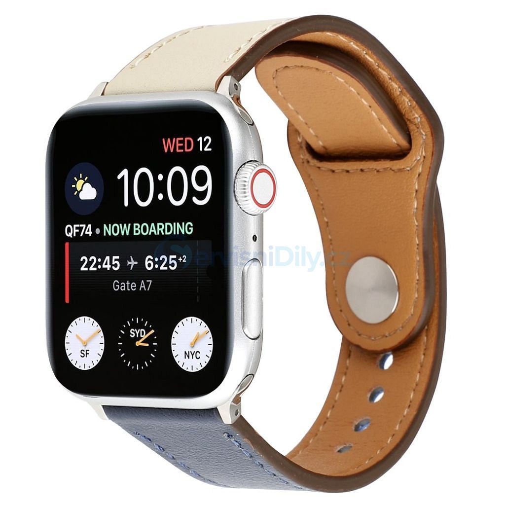 Apple Watch řemínek 42mm 44M kožený pásek modro bílý - Apple Watch - Smart  Watch Straps, Accessories - Spare parts for everyone