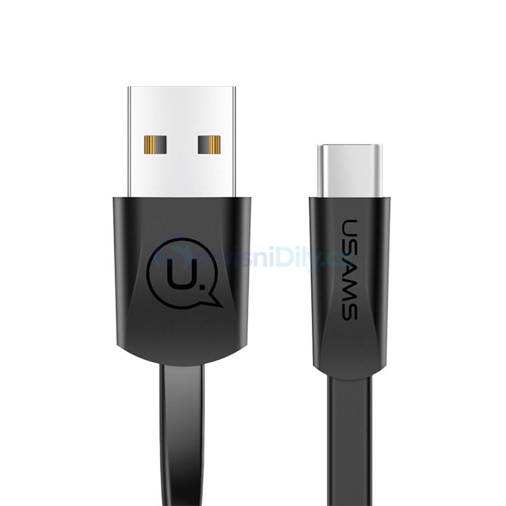 USAMS Nabíjecí a datový plochý kabel černý USB C US-SJ200 U2 1.2m 2A - USB  Typ C - Chargers, cables, Accessories - Spare parts for everyone