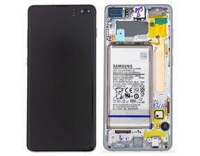 Samsung Galaxy S10+ Plus G975 LCD Amoled displej dotykové sklo včetně rámečku + baterie (Service Pack) stříbrný