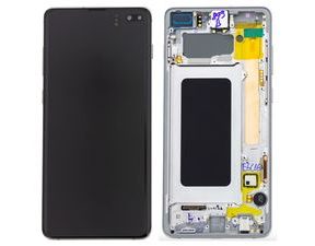 Samsung Galaxy S10+ Plus LCD Amoled touch screen digitizer with frame White G975 (Service Pack)