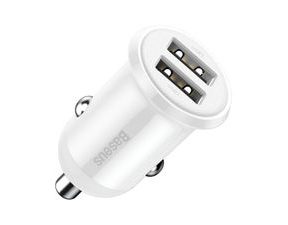 Nabíjecí adaptér do auta Baseus Grain Pro 24W, 2.4A, 2x USB-A (bílý)
