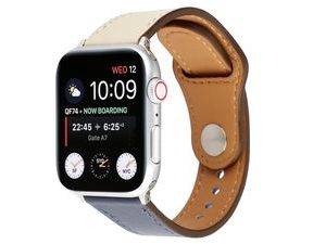 Apple Watch řemínek 42mm 44M kožený pásek modro bílý