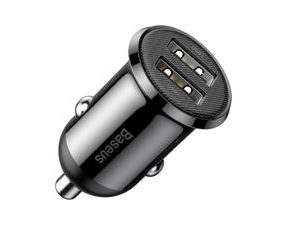 Nabíjecí adaptér do auta Baseus Grain Pro 24W, 2.4A, 2x USB-A (černý)