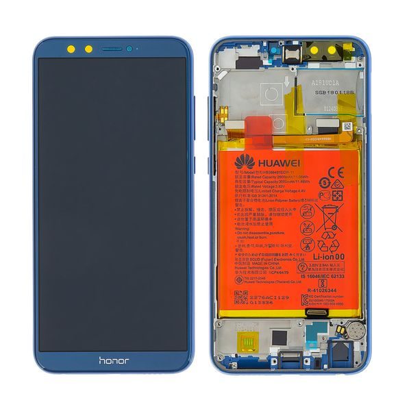 Honor 9 lite LCD displej dotykové sklo modré včetně rámečku a baterie (Service Pack)