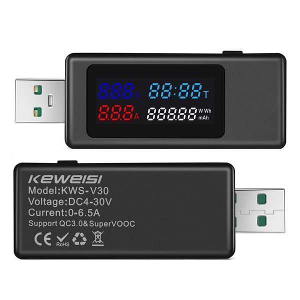 KEWEISI KWS-V30 USB tester napätia, prúdu a kapacity s IPS displejom