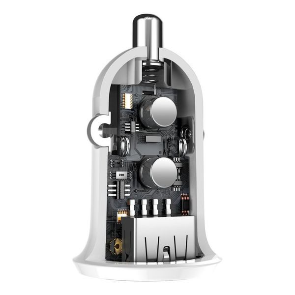 Nabíjecí adaptér do auta Baseus Grain Pro 24W, 2.4A, 2x USB-A (bílý)