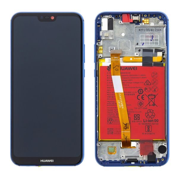 Huawei P20 Lite LCD displej dotykové sklo komplet přední panel včetně rámečku modrý a baterie (Service Pack)