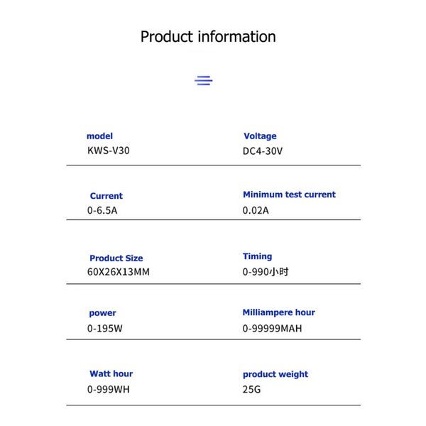KEWEISI KWS-V30 USB tester napätia, prúdu a kapacity s IPS displejom