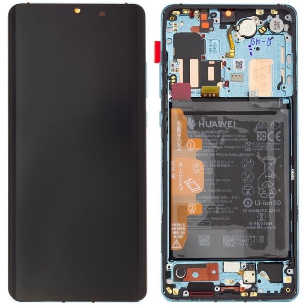 Huawei P30 Pro LCD displej dotykové sklo včetně rámečku Aurora Blue (Service Pack)
