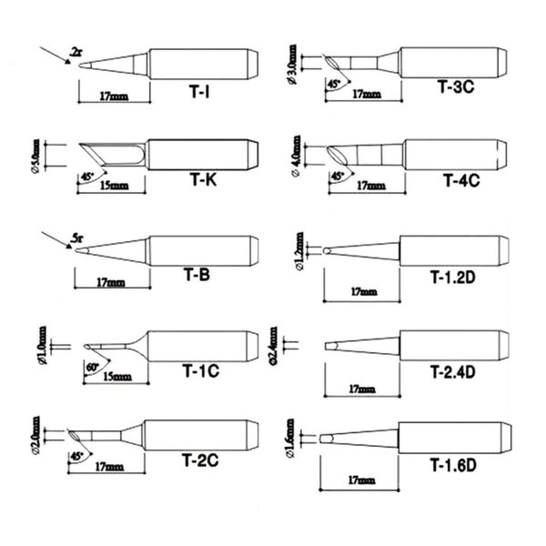 Sada 10 hrotů pro pájecí stanice Yihua Aoyue Repro Zhaoxin Xytronic Quick WEP