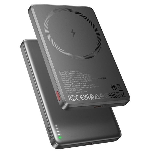 Powerbanka HOCO Q26 5000 mAh, 20 W PD, MagSafe, bezdrôtové nabíjanie, sivá