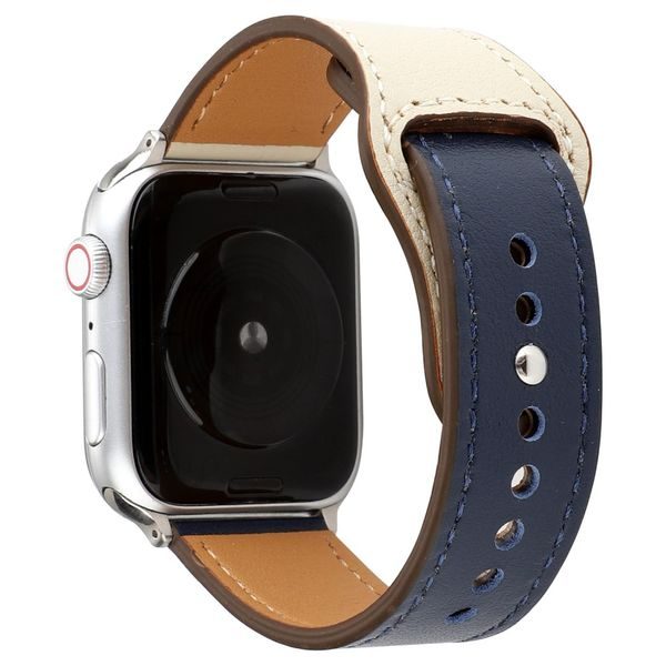 Apple Watch řemínek 42mm 44M kožený pásek modro bílý