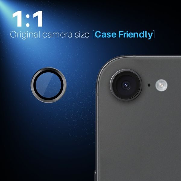 NORTHJO Camera Lens Glass for iPhone 16e – Tempered Glass with Metal Ring – Black