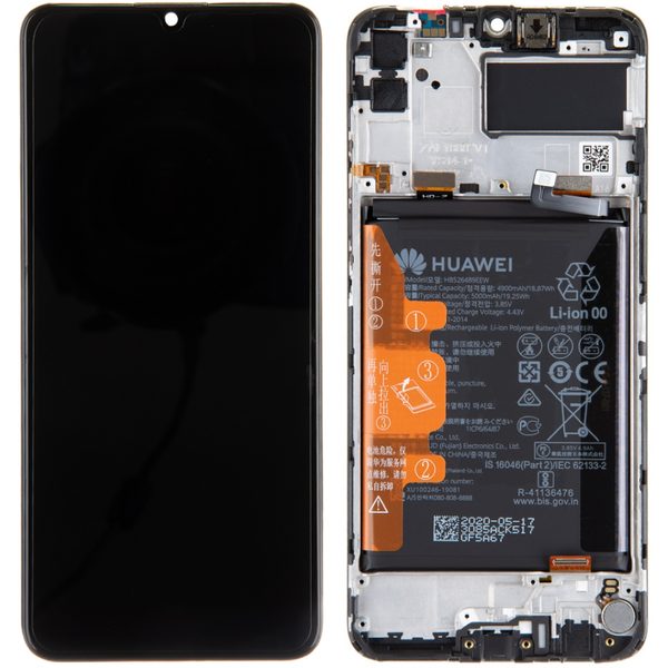 Huawei Y6p / Honor 9A LCD displej dotykové sklo včetně rámečku a baterie (Service Pack) black