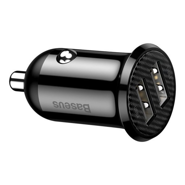 Nabíjecí adaptér do auta Baseus Grain Pro 24W, 2.4A, 2x USB-A (černý)