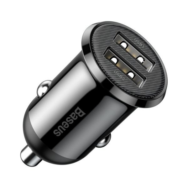 Nabíjecí adaptér do auta Baseus Grain Pro 24W, 2.4A, 2x USB-A (černý)