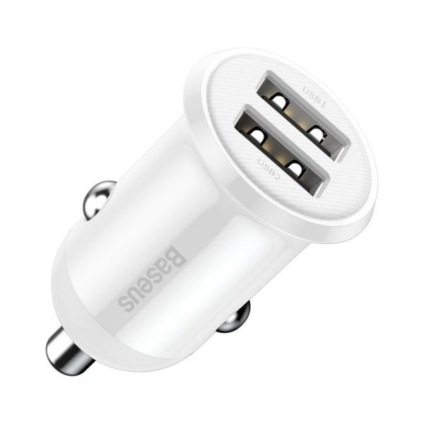 Nabíjecí adaptér do auta Baseus Grain Pro 24W, 2.4A, 2x USB-A (bílý)