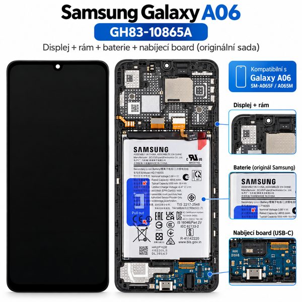 Samsung Galaxy A06 4G A065 originálny LCD displej a dotykové sklo (Service Pack) + SUB doska + batéria