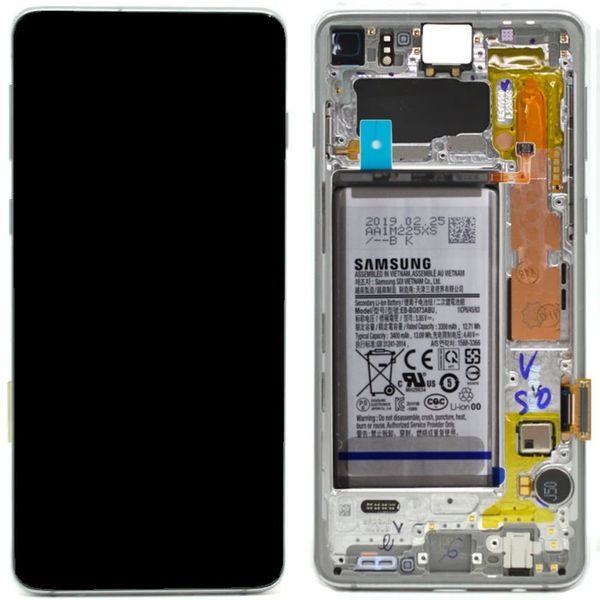 Samsung Galaxy S10 G973 LCD displej Amoled dotykové sklo + baterie (Service Pack) stříbrný