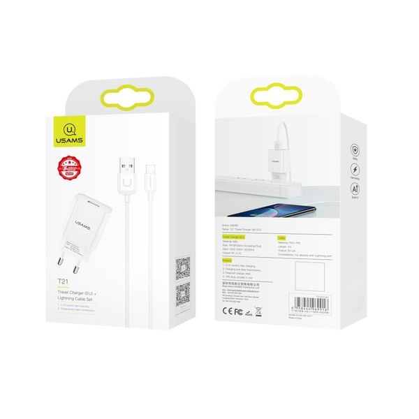 Nabíječka adaptér + lightning kabel 8 pin bílý 2.1A