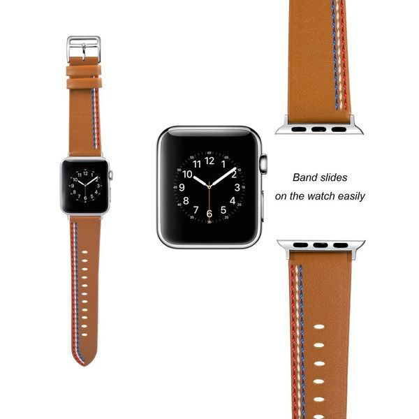 Apple Watch 42/44mm kožený pásek řemínek světle hnědá s prošíváním