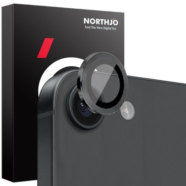 NORTHJO Camera Lens Glass for iPhone 16e – Tempered Glass with Metal Ring – Black