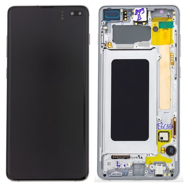 Samsung Galaxy S10+ Plus LCD Amoled touch screen digitizer with frame White G975 (Service Pack)