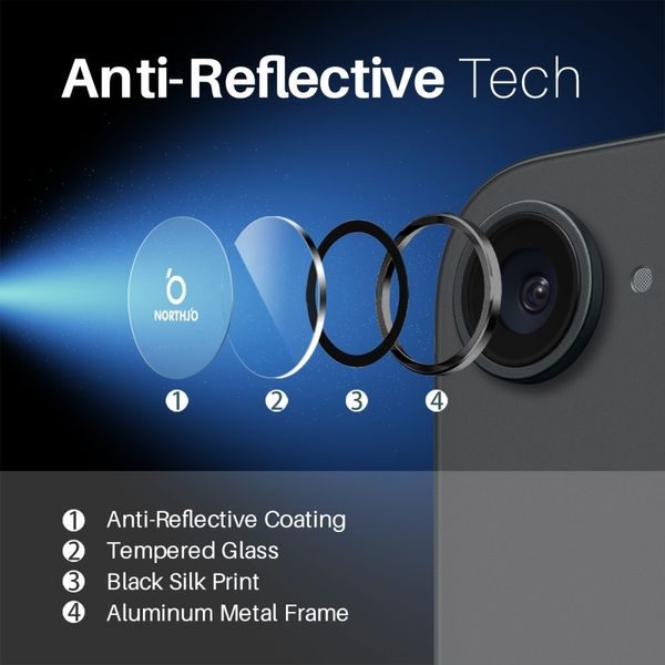 NORTHJO Camera Lens Glass for iPhone 16e – Tempered Glass with Metal Ring – Black