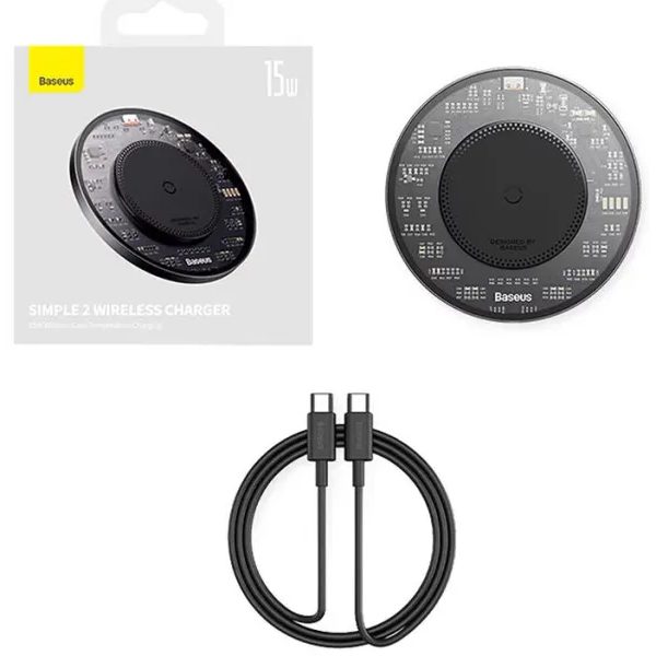 Bezdrátová nabíječka BASEUS Simple 2 15W Qi výkonná s rychlonabíjením černá