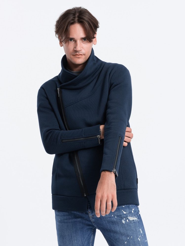 Ombre Clothing Trendi sötét kék pulóver dísz cipzárral LONDON B1362