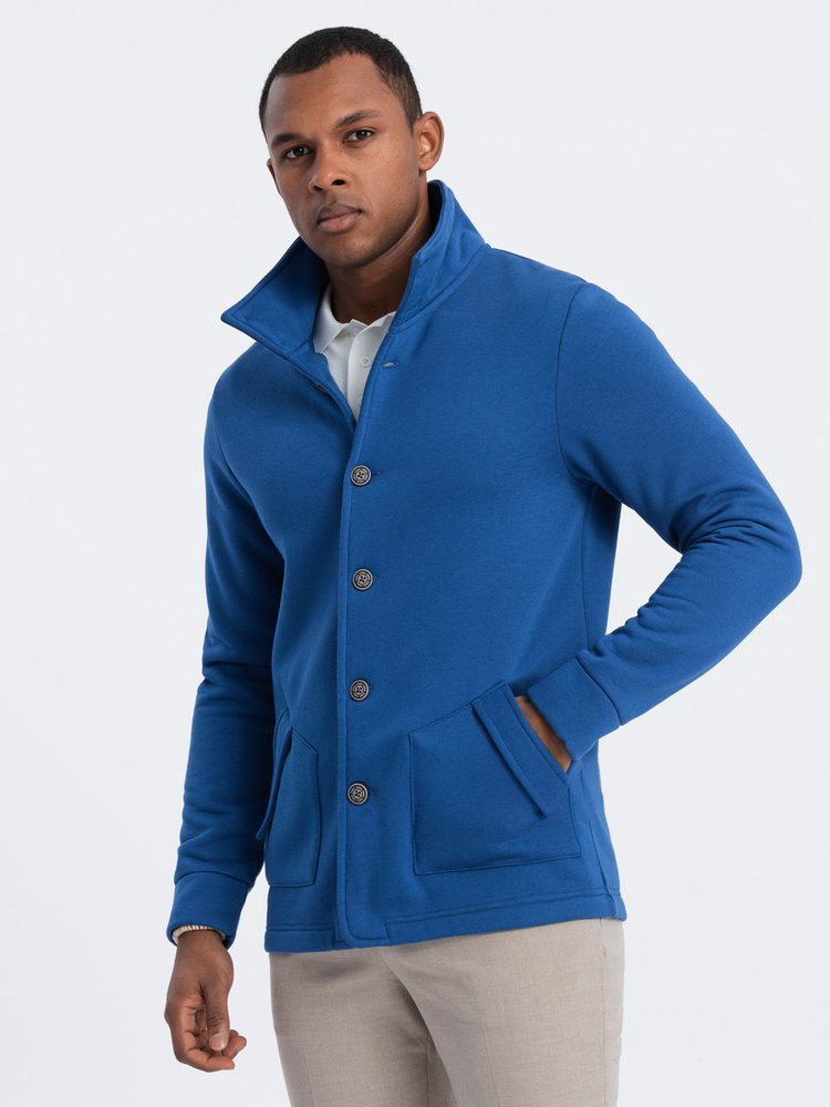 Ombre Clothing Divatos kék pulóver gombokkal  V1 SSZP-0171