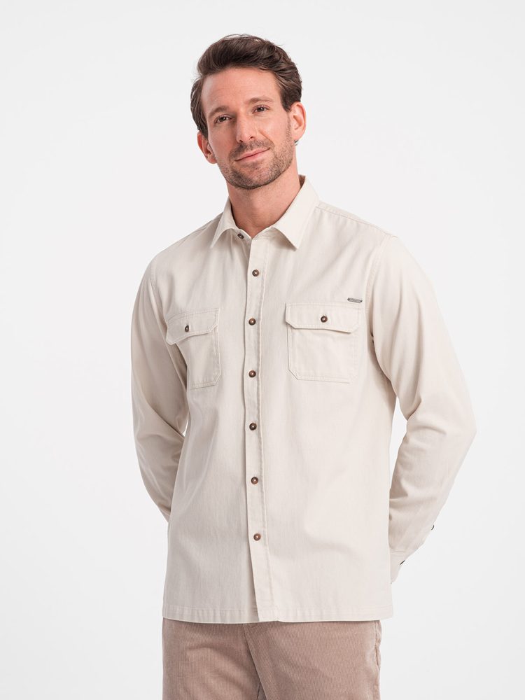 Ombre Clothing Lezsér krém színű ing zsebekkel  V1 SHCS-0146