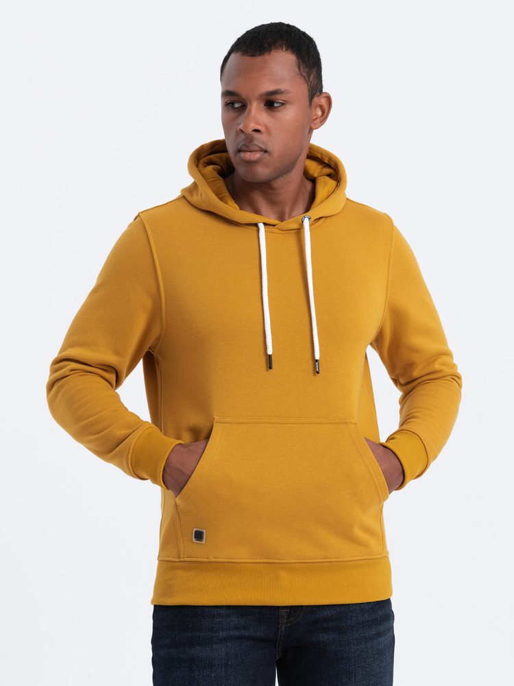 Ombre Clothing Különös mustár színű kapucnis pulóver V4 OM-SSBN-0120