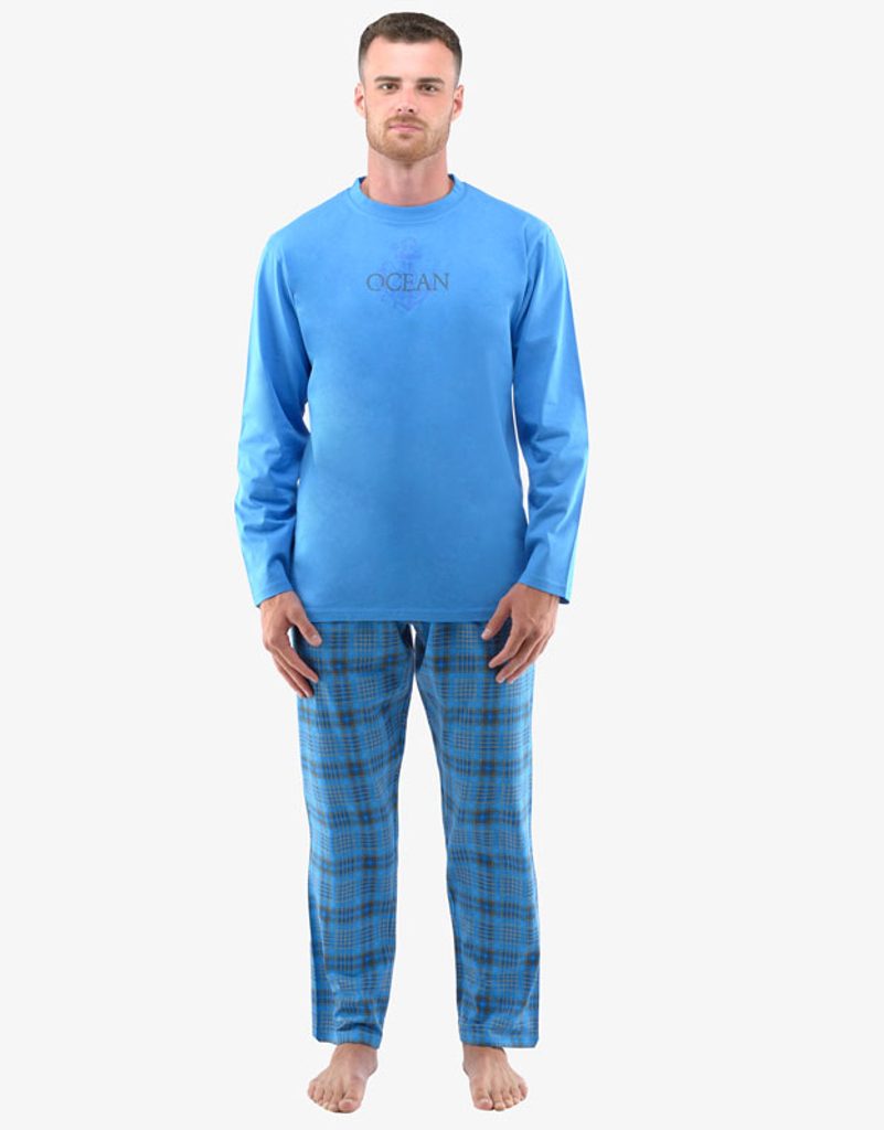 Trendi hosszú pizsama szett kék színben Ocean - Legyferfi.hu