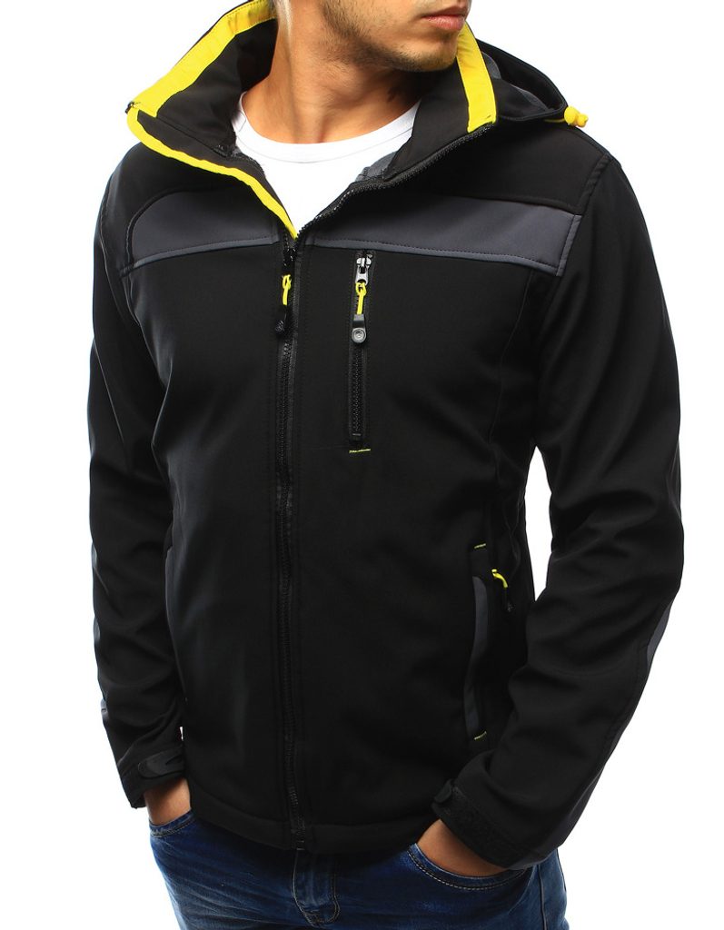 Kényelmes fekete softshell kabát sárga elemekkel - Legyferfi.hu