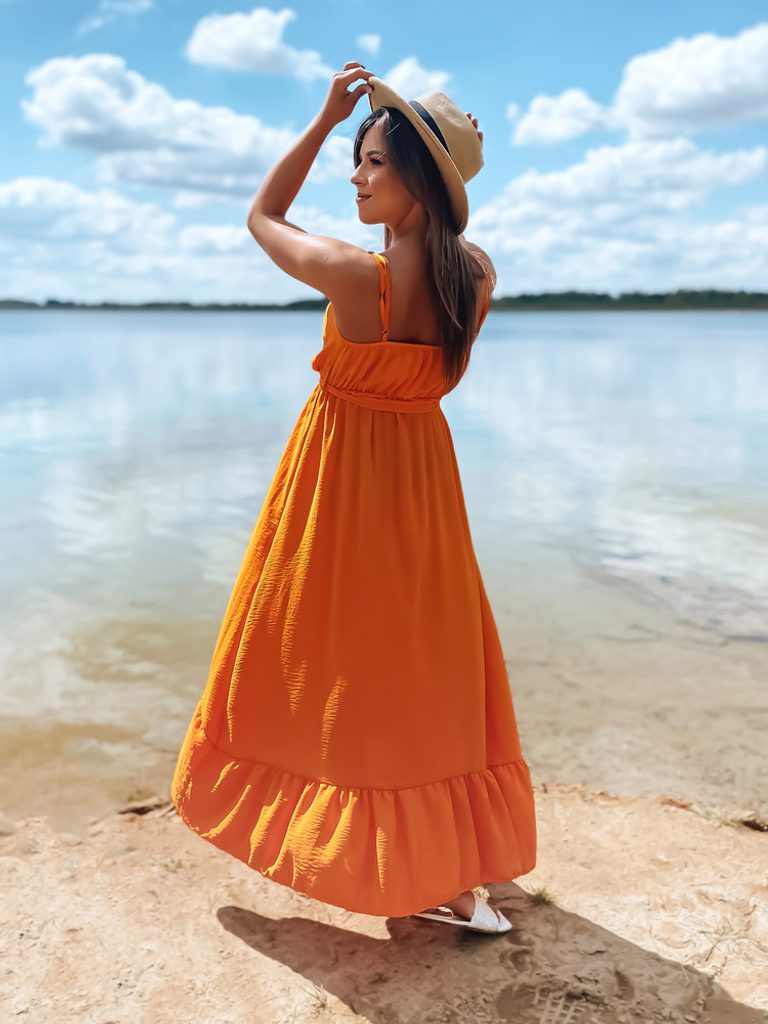 Csodálatos narancs színű női maxi ruha Edif - Legyferfi.hu