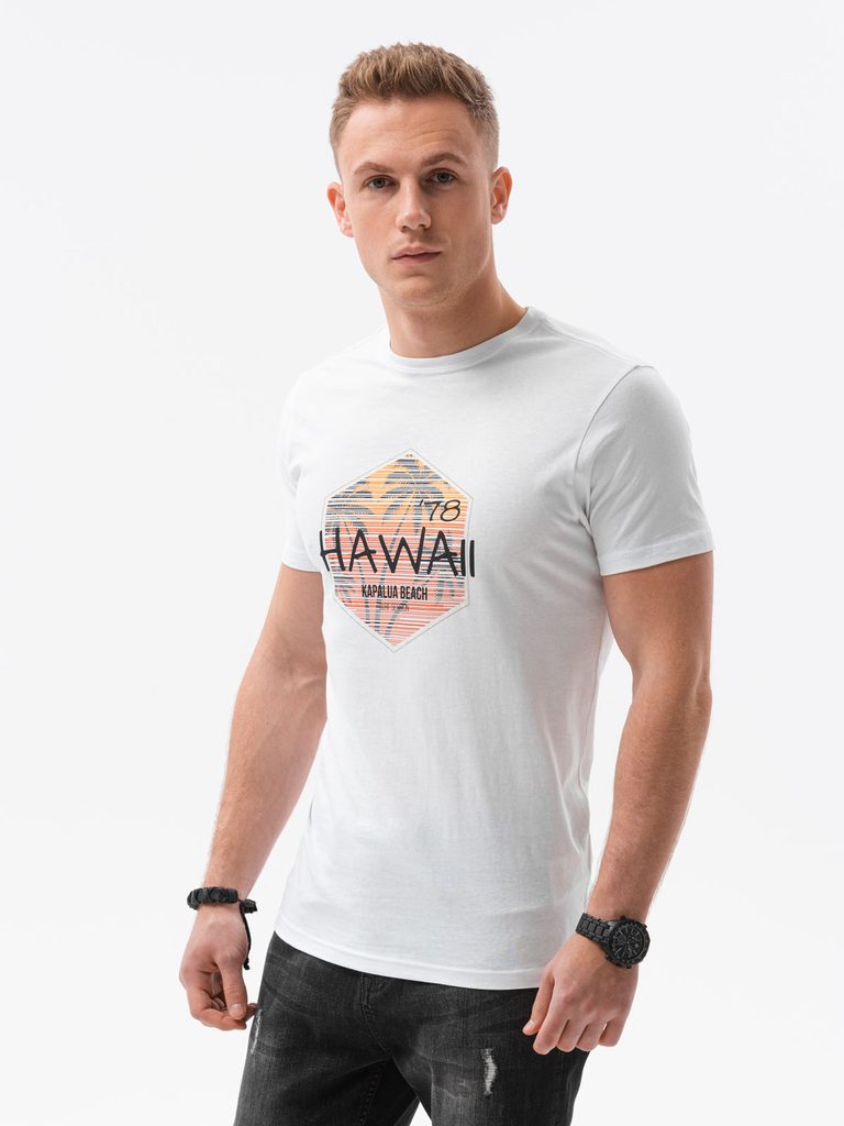 Modern fehér nyári póló Hawaii S1434 V-17A - Legyferfi.hu
