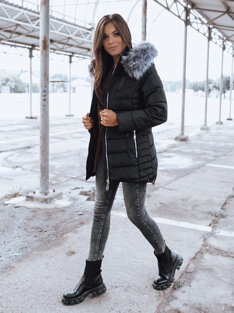 Tökéletes fekete női téli steppelt kabát Colin - Legyferfi.hu