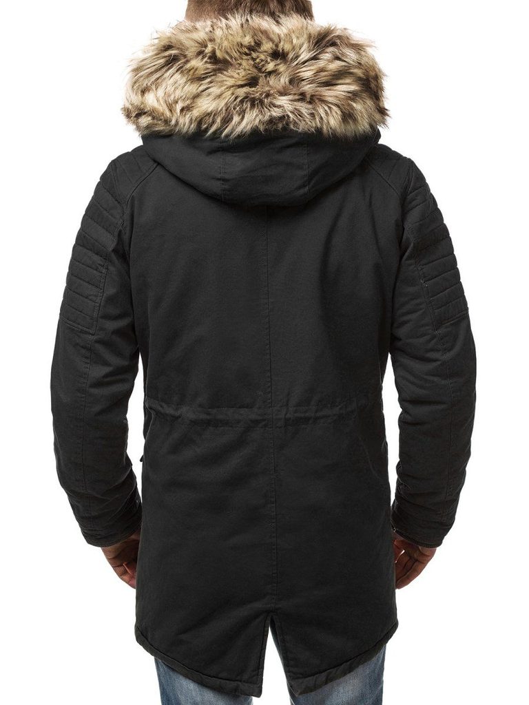 Trendi fekete szőrmés parka kabát OZONEE O/33192 - Legyferfi.hu