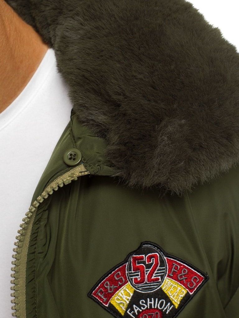 Khaki bomber dzseki szőrmés gallérral X1027K Legyferfi.hu Khaki bomber dzseki szőrmés gallérral X1027K Legyferfi.hu