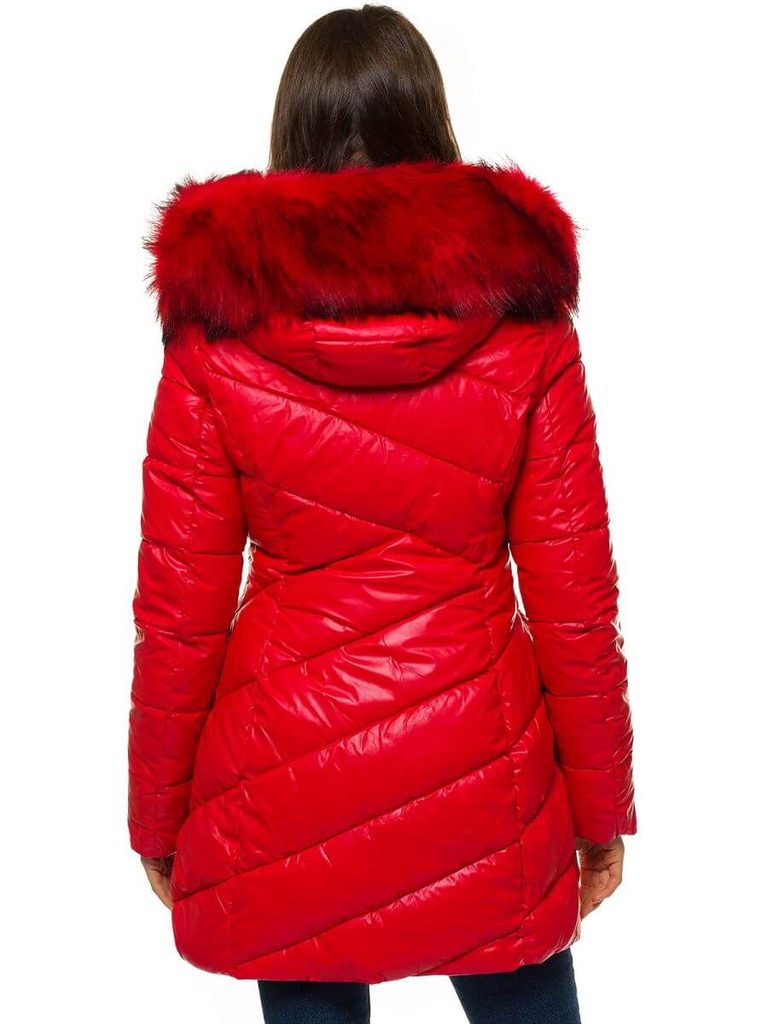 Piros női téli parka kabát szőrmével O/DK026/4 - Legyferfi.hu