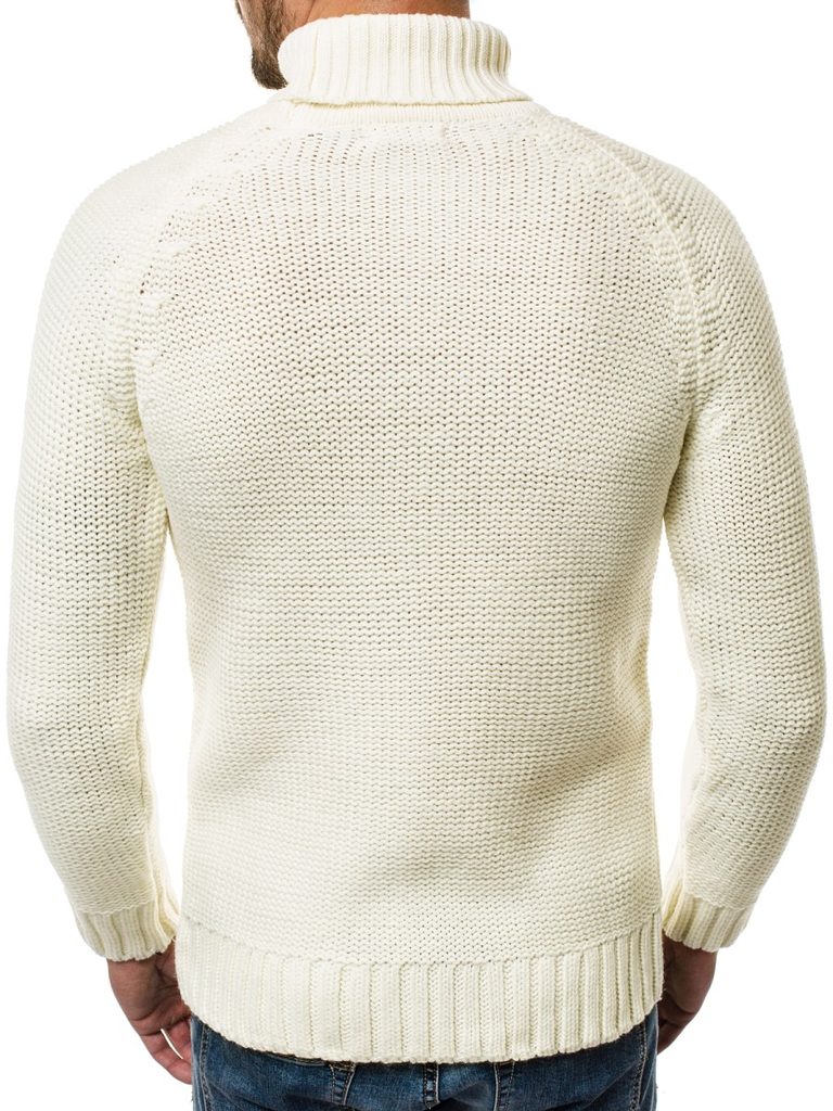 Egyszerű ecru színű garbó nyakú pulover OZONEE MAD/2804 - Legyferfi.hu