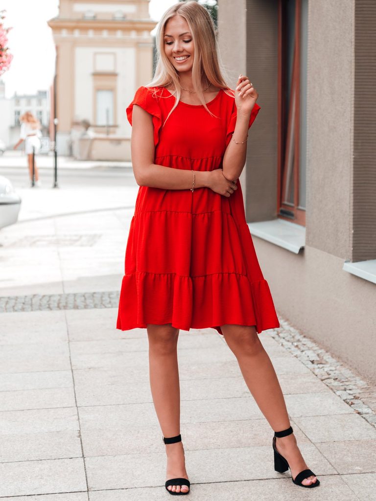Piros fodros női ruha DLR026 - Legyferfi.hu
