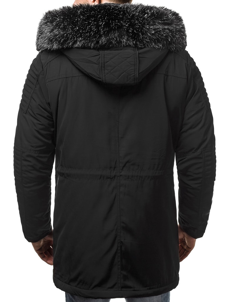 Trendi fekete téli szőrmés dzseki O/88859 - Legyferfi.hu