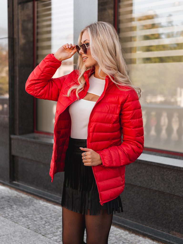 Modern piros női átmeneti kabát CLR012 - Legyferfi.hu