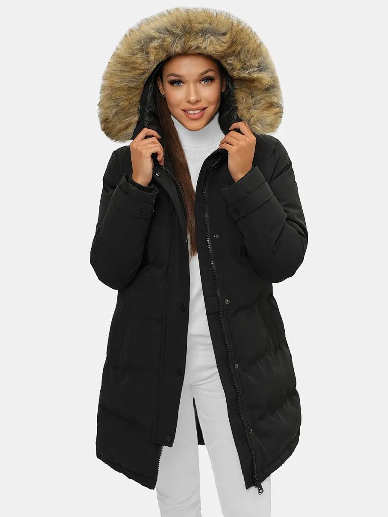 Egyedi fekete női téli kabát JS/M781/392 - Legyferfi.hu