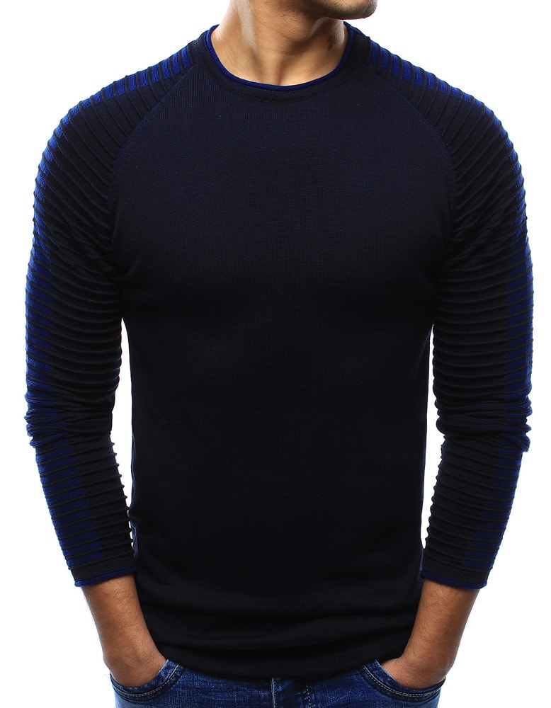 Látványos sötét kék bordás mintás pulóver - Legyferfi.hu