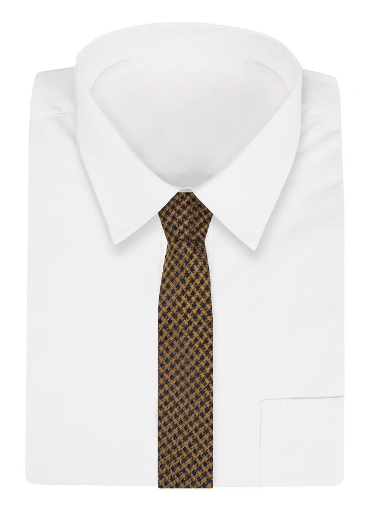 Mustár színű sötétkék kockás nyakkendő - Legyferfi.hu