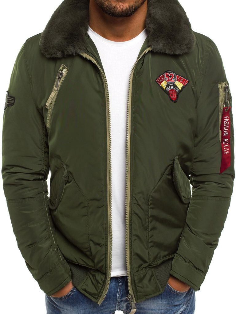 Khaki bomber dzseki szőrmés gallérral X1027K - Legyferfi.hu