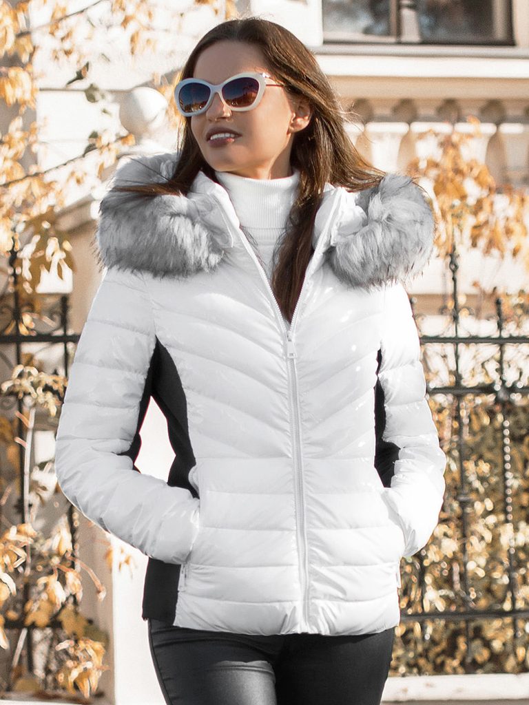 Modern fehér női kabát szőrmével O/DK059/28Z - Legyferfi.hu